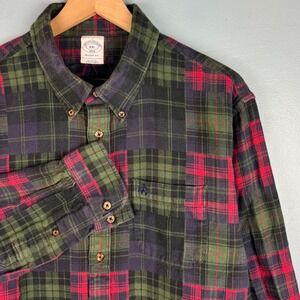 Brooks Brothers Regent Fit Men's 2XL Green Red Plaid Button Down Flannel Shirt